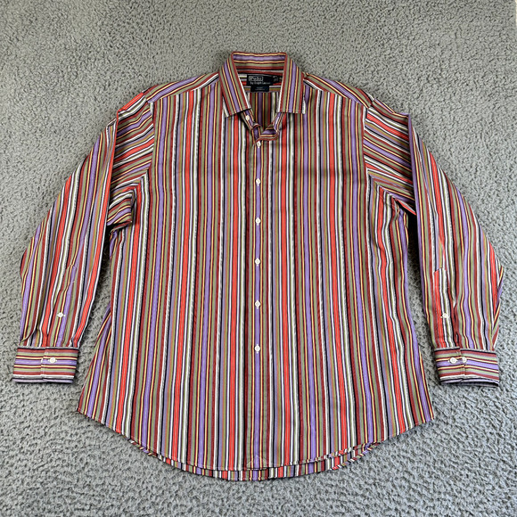 Vtg Polo Ralph‎ Lauren Regent Shirt Mens 17.5 Striped Button Down Colorful - Picture 1 of 10
